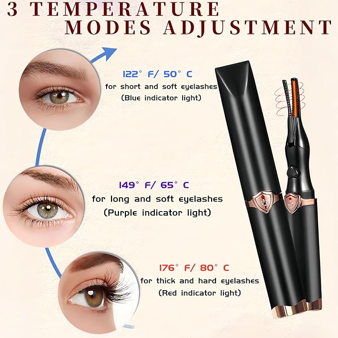 Heated Eyelash Curler - 2 in 1 Clip-Type Eyelash Curlers - Electric Eyelash Curler Rechargeable for 24H Long Lasting, 3 Heating Modes, 8S Fast Heating, Makeup Tool Gifts for Women Girls, Black-FA