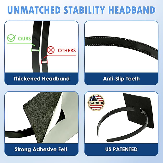 PUNCHMAN Graduation Cap Headband Insert- Black 1 Pack Firm Anti-fall Hair Band,Graduation Hat Headband Holder for Secure Grad Cap And Hairstyle,Hat Accessories for Graduates,Students,Girls