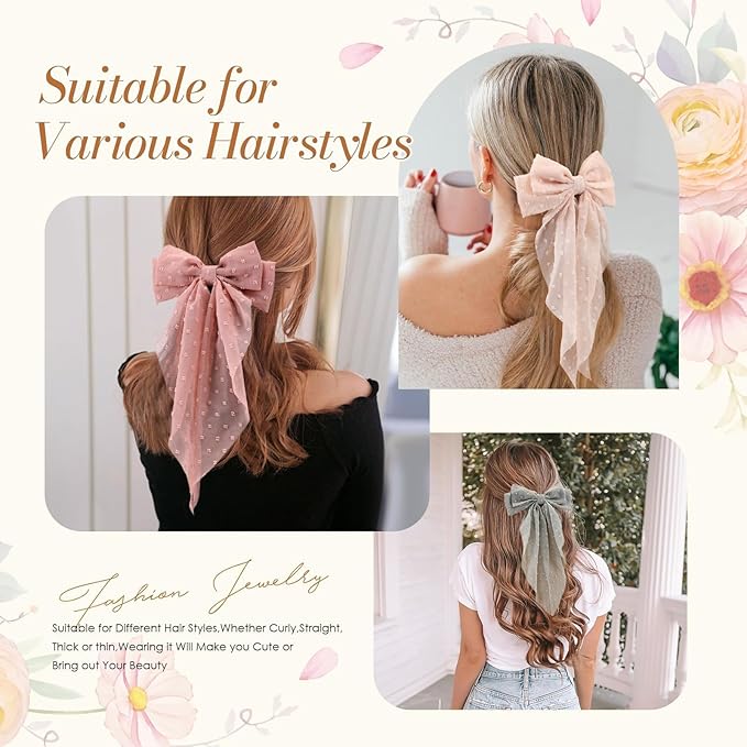 6 PCS Hair Bows for Women, Big Bow Hair Clips for Girls Thick Thin Hair, Silky Satin Hair Bow Clips Oversized, Large Cute Aesthetic Hair Accessories Holiday Gifts