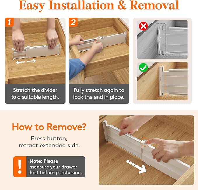 Lifewit 4" High 12 Pack Drawer Dividers, 10.5-16.5" Drawer Divider for Clothes, Adjustable Dresser Drawer Organizers, Plastic Drawers Separators for Clothes, Bedroom, Bathroom, Kitchen, Closet