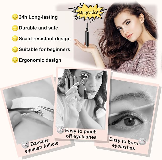 Heated Eyelash Curler, Electric Eyelash Curler, Rechargeable Lash Curler for Makeup Natural Curling Eye Lashes and 24 Hours Long Lasting - Black 2026 Updated New Model B