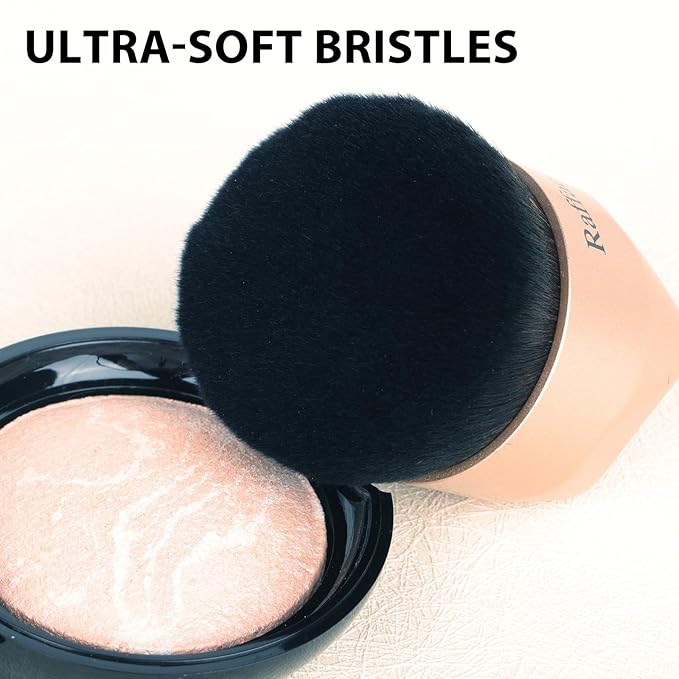 Raffaello Angled kabuki Foundation Brush: Fast, Flawless Foundation - Dense Soft Bristles for Streak-Free Liquid, Cream & Powder - Ergonomic Handle for Effortless Blending & Buffing (Champagne Gold)