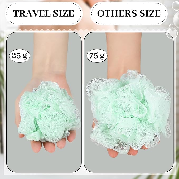 6 Pcs Travel Size Loofah Individually Wrapped, Small Shower Puff Bath Sponge Pouf Ball Bulk Mesh Bath Puff Mini Loofah Sponge with Case Bulk for Shower Care (25g,Pastel)
