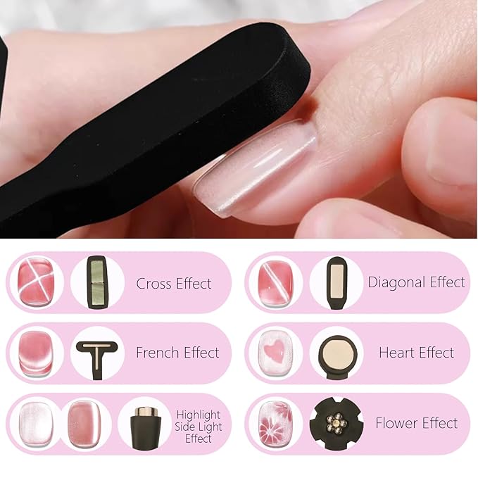 Dr.nail 6 in 1 Nail Magnet, Cat Eye Gel Nail Polish Magnet for Nails, Magnetic Nail Polish Gel Tools with Silicone Protective Case for 3D Nail Art Design Nail Salon or DIY