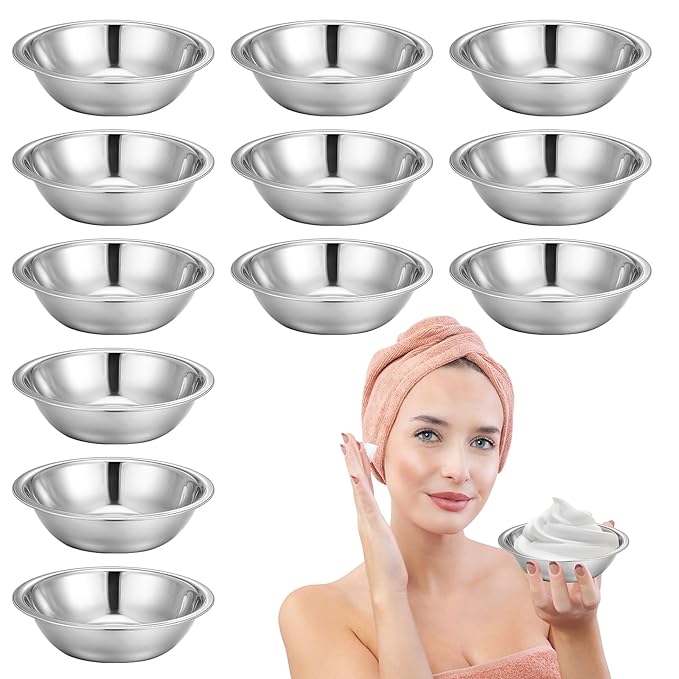 12 Pcs Stainless Steel Facial Mask Mixing Bowl Set 6.3 Inches Wide Esthetician Supplies Facemask Bowl DIY Skin Care Mixing Tool Kit for Lady Women Home Beauty Salon Use