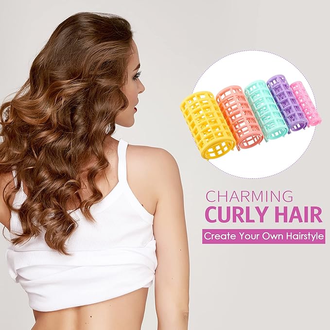 WILLBOND 36 Pieces Plastic Hair Roller 5 Sizes Curlers Self Grip No Heat Rollers with 2 Pieces Steel Pintail Combs for Short Long Hair Salon Barber Hairdressing Styling Tools(Bright Colors)