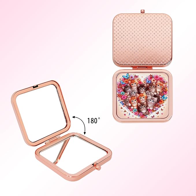 Compact Mirror for Travel, Double Sided 1x/2x Magnifying Portable Pocket Handbag Handheld Foldable Cosmetic Mirror for Women, 2 Pcs，Small Compact Mirror for Purse and Pink Folding Comb