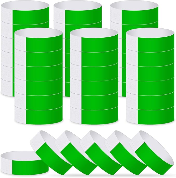 MIAHART Green Paper Wristbands 300 Pack - Event Wristbands - Waterproof & Lightweight - 25cm x 2cm - Round - Synthetic Paper - Identification Wristbands