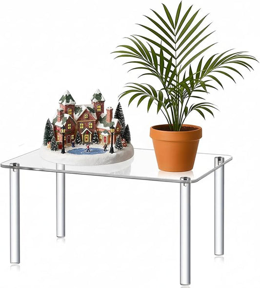 1 Pcs Extra Large 6mm Thick Acrylic Rectangular 4-leg Display Risers, Acrylic Plant Stand, Clear Shelf Riser Display Stands for Decor Collectibles Figures (16×10×8in)