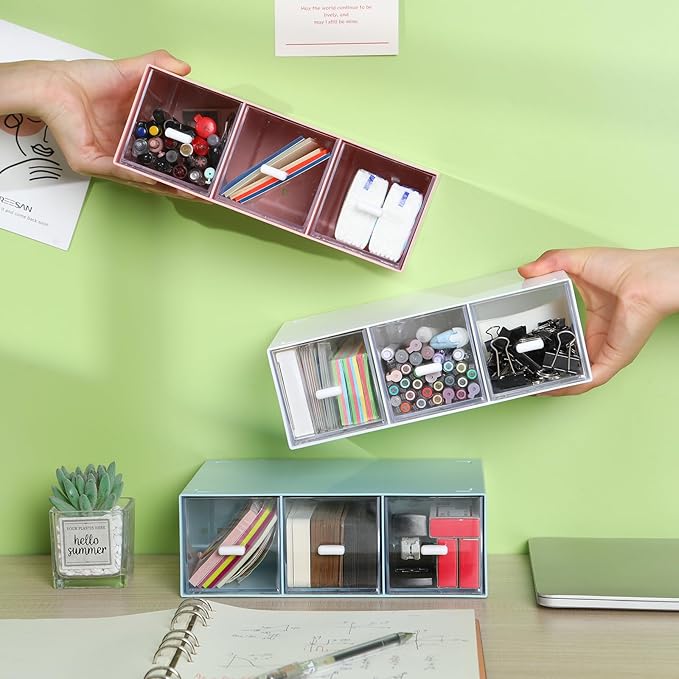 Desktop Drawers, Desk Organizer with 3 Drawers, Stackable Plastic Storage Box for Home Collection, Cosmetics, Jewelry, Office Supplies (1 Tall Layer, White)