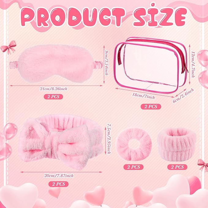 Hoteam 10 Pcs Galentine Spa Party Supplies Valentine Gift Set Sleepover Party Favor Spa Headband Wristband Sleep Eye Mask Velvet Scrunchies for Skin Care Makeup Slumber Night Favor(Pink)