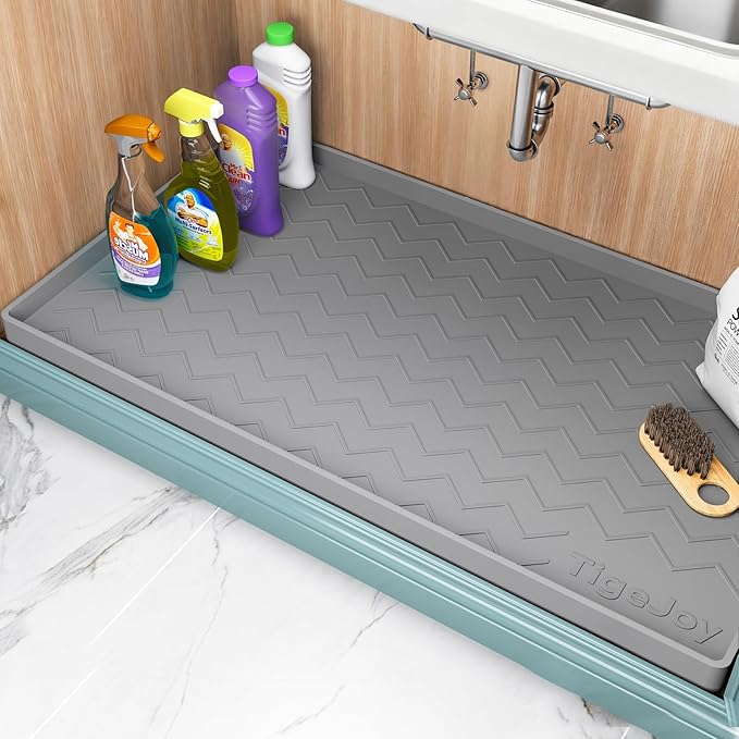TigeJoy 22" x 22" Under Sink Mats for Kitchen Waterproof, Leak-Proof Silicone Mat Sink Protector and Cabinet Liner, Kitchen Essentials Organizer and Storage, Boot or Shoe Tray, Pet Feeding Mat