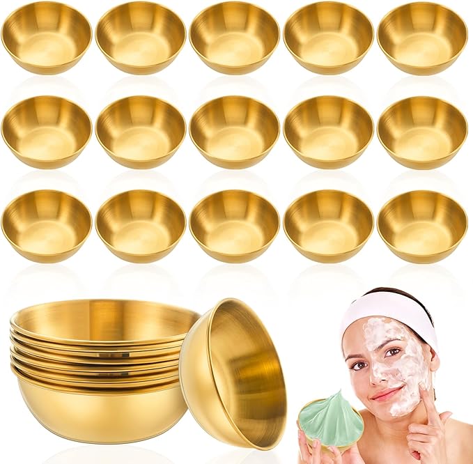 18 Pcs 3. 23 In DIY Face Mask Mixing Bowl Stainless Steel Esthetician Facial Mask Bowl Facial Small Mixing Esthetician Supplies for Lady Women Skincare Home Salon Cosmetic Beauty (Gold)