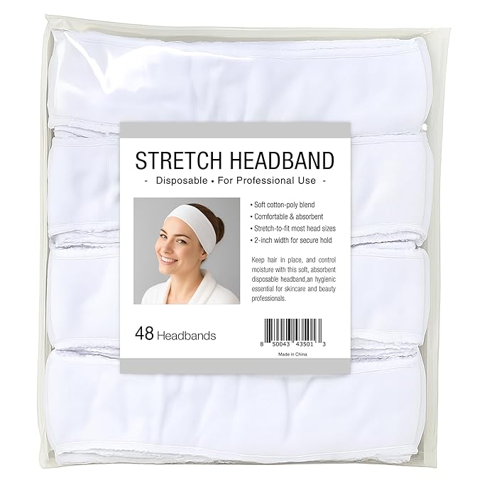 APPEARUS 480-Count (10x48 Packs) Disposable Spa Headbands for Facials, Makeup & Skincare – Soft, Non-Woven, Bulk Cotton Blend Hair Wraps for Professional Salon & Home Use (AH1051x10)