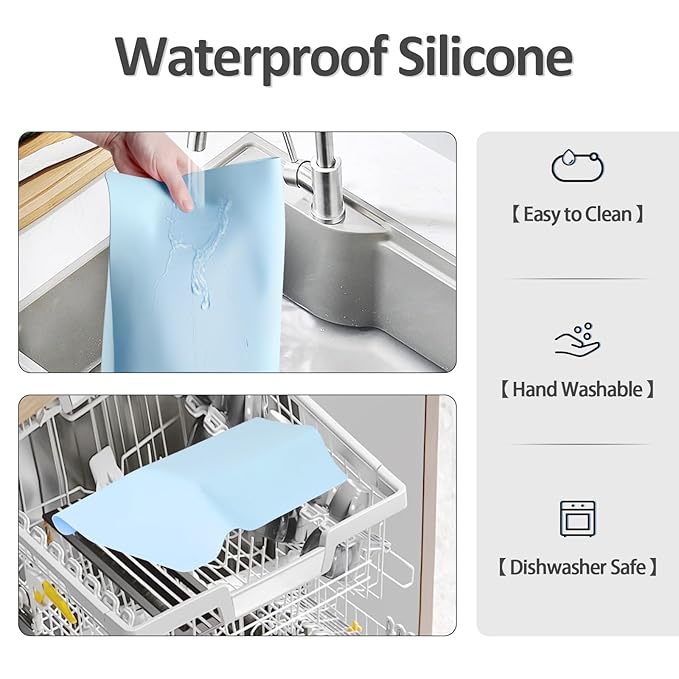 Silicone Makeup Mat for Vanity, 23.6" x 15.7" Heat Resistant Vanity Mat, Easy to Clean & Waterproof, Portable Makeup Accessories for Use While Traveling (Light Blue)