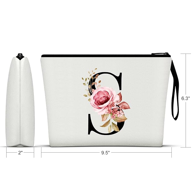 Vavabox A-Z Personalized Makeup Bag, Birthday Gifts for Women Mom, Gifts for Best Friend, Bride Bridesmaid Cosmetic bag (S, White)