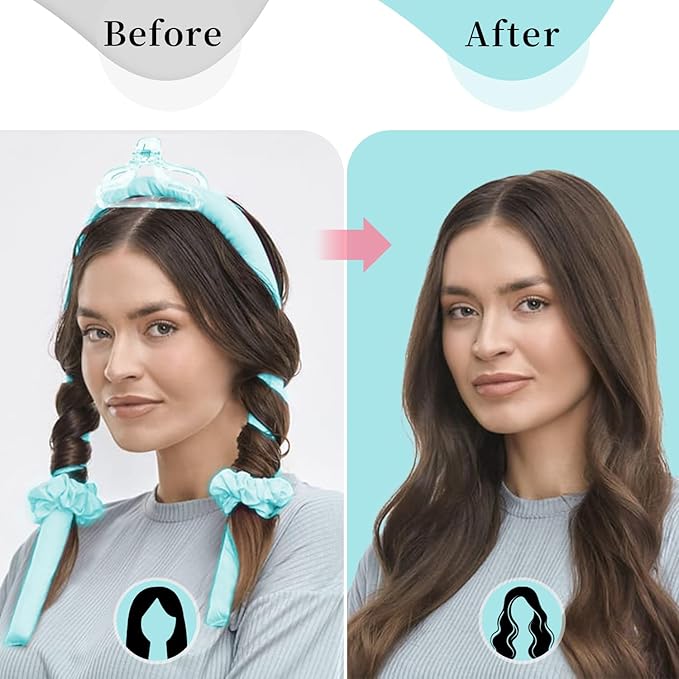 Heatless Hair Curler and Curling Scrunchie Set, Heatless Curls Overnight, Heatless Curling Rod With Spray Bottle, Overnight Blowout Rods, No Smell, No Heat Wave Curlers for All Hair Types (Blue)