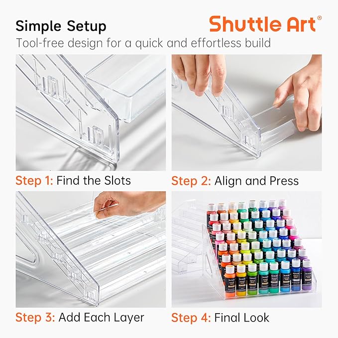 Shuttle Art Acrylic Paint Organizer, 7 Layers Clear Storage Rack, Snap On Organizer for Acrylic Paint, Oil Paints, Nail Polish and Craft Supplies