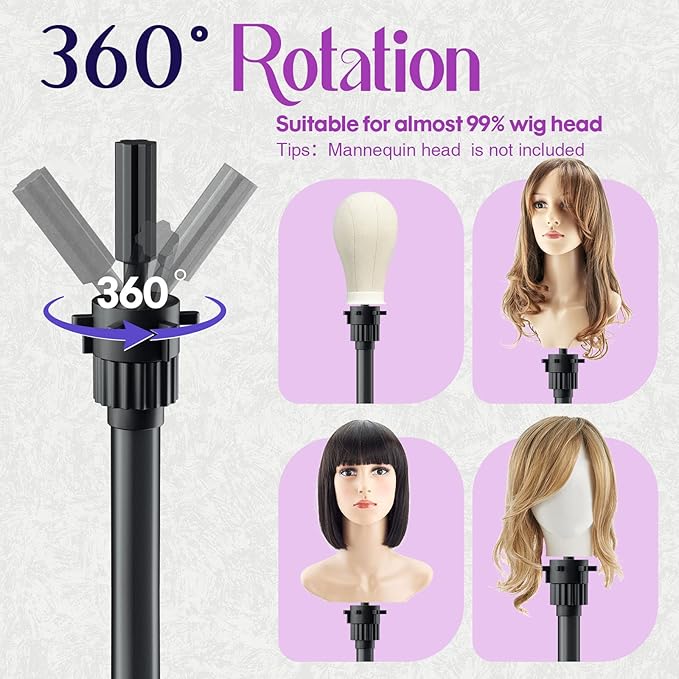 Wig Head Stand Adjustable Height - Upgrade Wig Tripod Stand with Reinforced Tool Tray , Foldable Mannequin Head Stand for Beauty and Hairdressing Styling Training (Additional 1 Free Accessory)