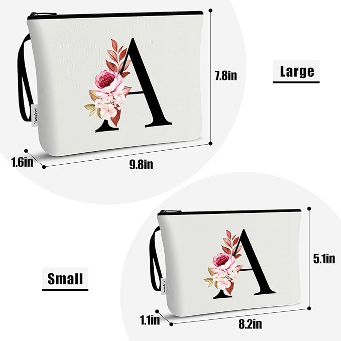 Vavabox A-Z Personalized Makeup Bag, Birthday Gifts for Women Mom, Gifts for Best Friend, Bride Bridesmaid Cosmetic bag (E, 03-White Set)