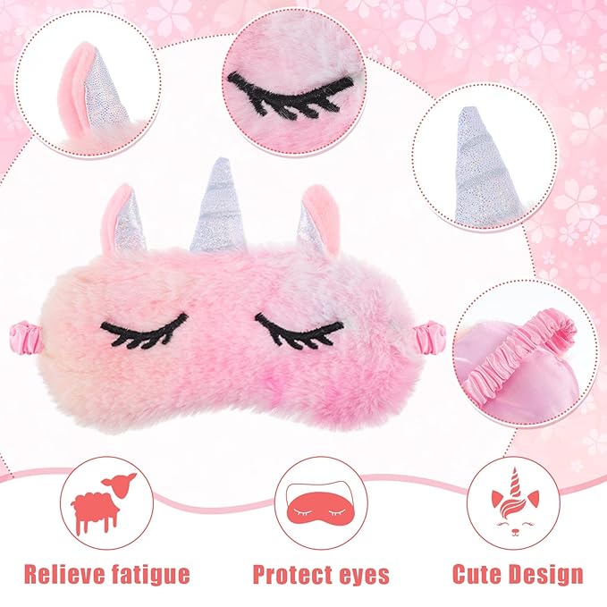 Hanaive 24 Pcs Sleepover Party Supplies Include 12 Unicorn Eye Mask and 12 Bowtie Hair Headband for Girls, Sleepover Party Favors for Women Sleeping Spa Makeup Supplies