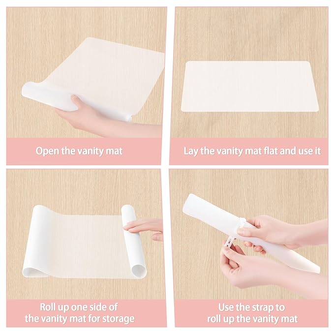 Silicone Makeup Mat for Vanity, 21.7" x 11.8" Heat Resistant Vanity Mat, Easy to Clean & Waterproof, Portable Makeup Accessories for Use While Traveling (White Translucent)