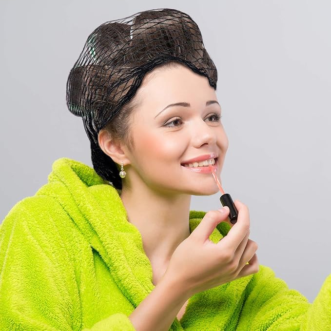 WILLBOND 8 Pcs Cotton Triangle Hair Net for Rollers, Women Mesh Hair Net Setting for Sleeping, 35 x 35 x 57 Inches, Black