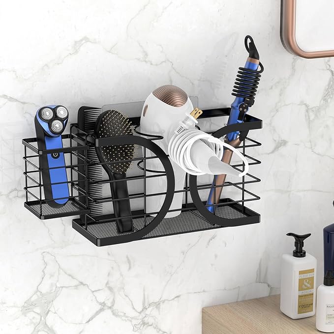 Aolldy Hair Dryer Holder 3in1 Hair Tool Organizer/Wall Mounted,Cabinet Door or Desk-based Blow Dryer Holder/Height-adjustable Curling Iron Holder/Bathroom Cabinet Organizer for Flat Irons