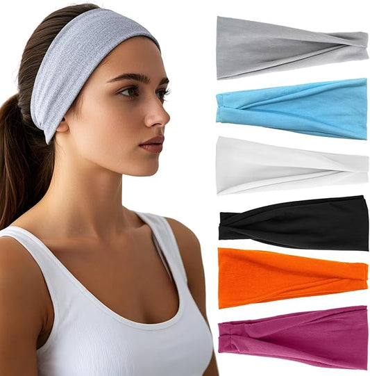 Headbands for Women - 6 Pack Wide Elastic Hair Bands | Stretchy Sweatbands Hair Bands | Soft Sports Thin Head Bands | Non-Slip Accessories Bands for Fashion, Washing Face, Workouts, Yoga, Daily Use