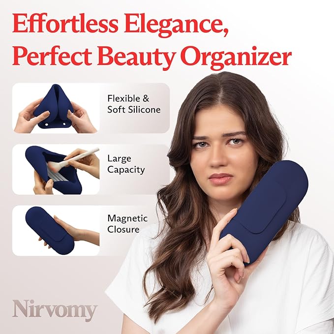 Travel Makeup Brush Holder, Silicone Makeup Brush Organizer, Dirt-Resistant Easy to Clean Makeup Brush Bag with Anti-Fall Out Magnetic Closure, Travel Essentials for Women (Sapphire)