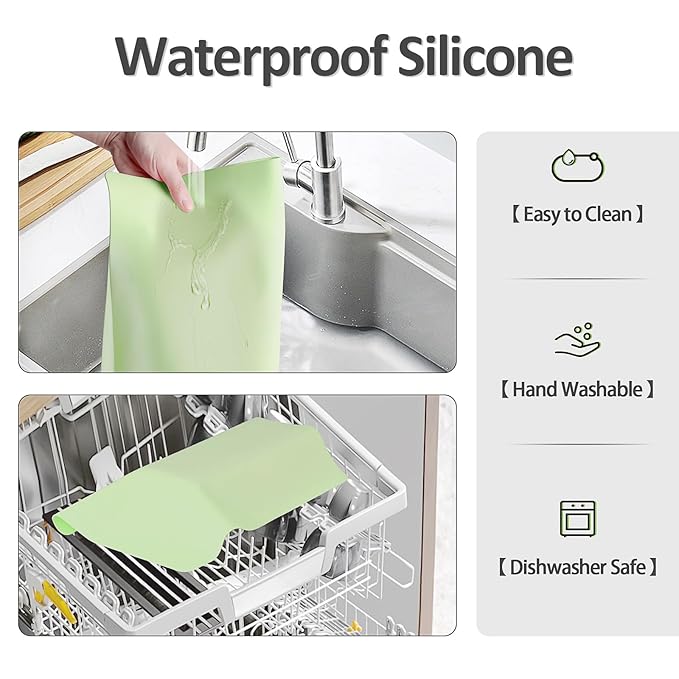 Silicone Makeup Mat for Vanity, 15.7" x 11.8" Heat Resistant Vanity Mat, Easy to Clean & Waterproof, Portable Makeup Accessories for Use While Traveling (Light Green)