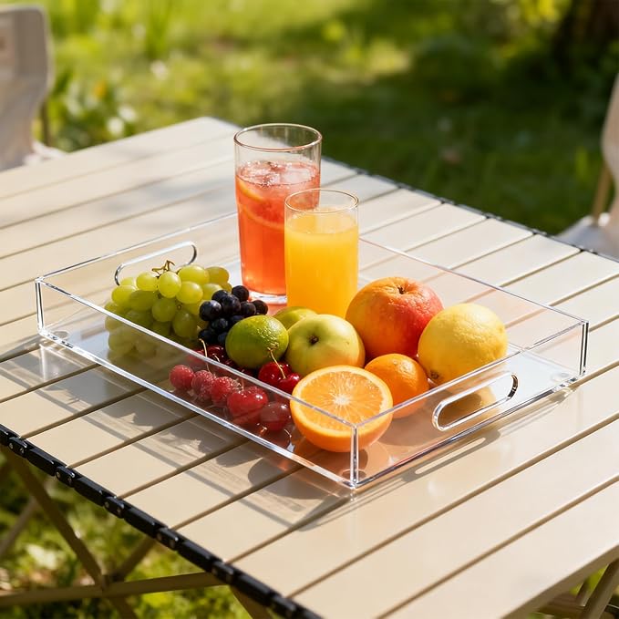 1-Piece Clear Acrylic Tray 12 * 16 Inches Suitable for Coffee Table Makeup Table Kitchen Countertop Acrylic Storage Tray Perfect for Gatherings Events Family Use with Handle,Easy to Carry