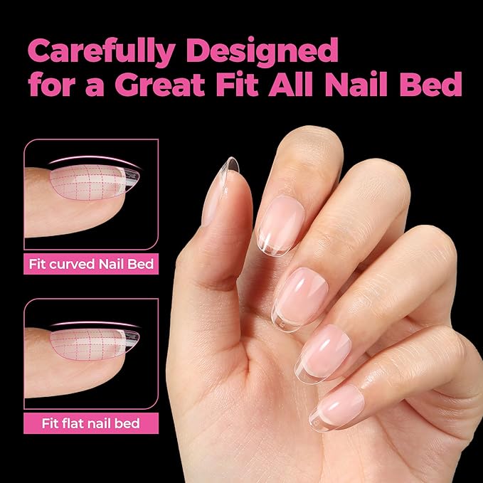 UNA GELLA Short Oval Round Nail Tips, Pre Etched Short Oval Gel Nail Tips Soft Gel Full Cover Press on Nails for Nails Extension Art DIY Salon 216Pcs 12 Sizes