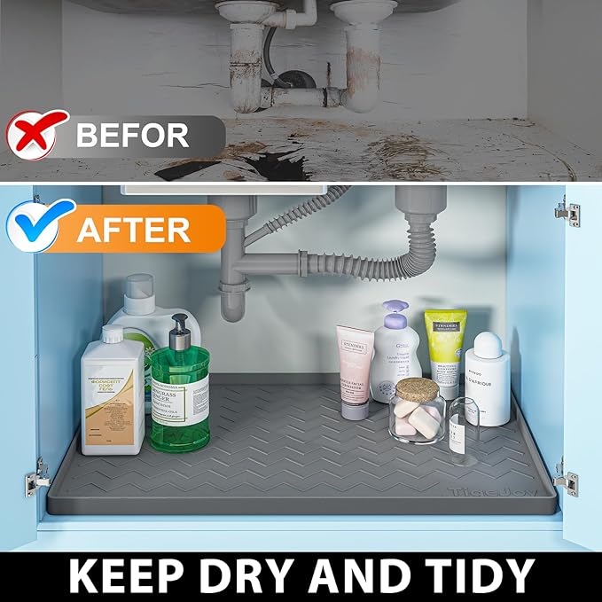 TigeJoy 34" x 19" Under Sink Mats for Kitchen Waterproof, Leak-Proof Silicone Mat Sink Protector and Cabinet Liner, Kitchen Essentials Organizer and Storage, Boot or Shoe Tray, Pet Feeding Mat