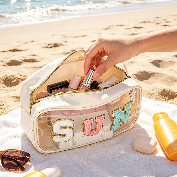 Graduation Gifts Clear Sunscreen Bag Pouch for Beach Bag,Waterproof Sun Makeup Bag Beach Toiletry Cosmetic Bag Preppy Beach Summer Vacation Essentials Bag