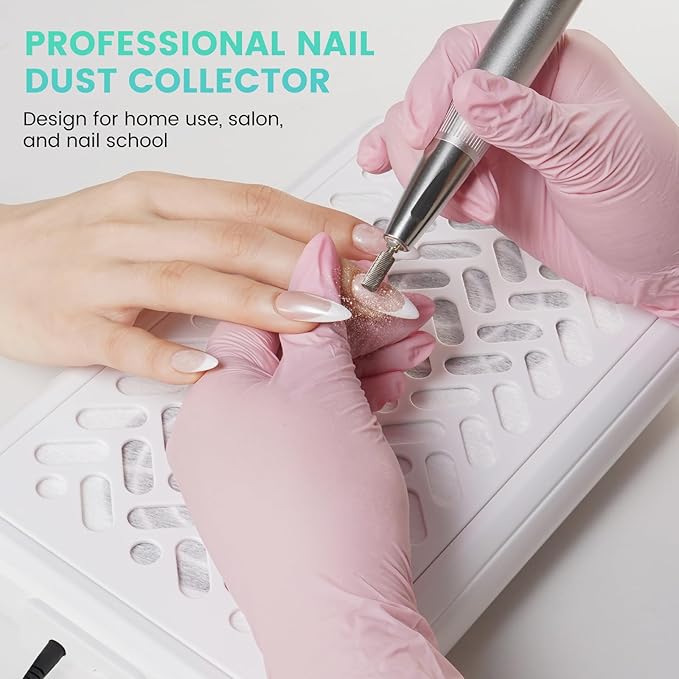 Nail Fan Dust Collector, Dual Fan Design Nail Vacuum Dust Collector with 30 Filter Papers & Cleaning Brush - Quiet, Powerful Suction for Salon & Home Use