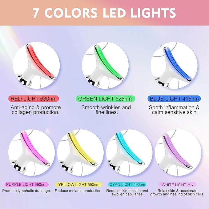 Red-Light-Therapy-for-Face and Neck Massager,7 Colors Womens Skin Rejuvenation Lifting Facial Massager Tool for Toning,Glow Boost (Pink)