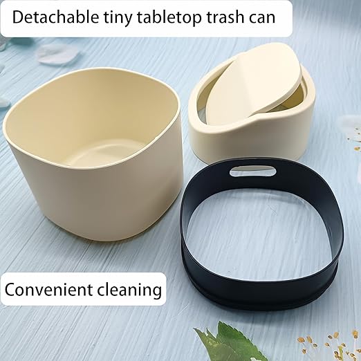 Mini Desk Trash Can with Lid, Tiny Countertop Garbage Can, Small Swing-Lid Table Top Trash Bin, Removable Plastic Desktop Waste Basket with Trash Bags 180Pcs for Vanity Bathroom Bedroom Office Car