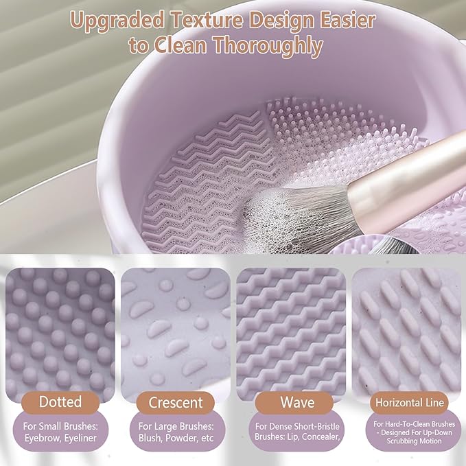 3-in-1 Makeup Brush Cleaner Mat, Silicone Brush Cleaning Bowl, Cleaning Tool & Storage Organizer for Brushes and Air Drying (Beige)