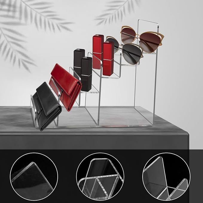 Acrylic Wallet Display Stand Purse Handbag Organizer, Clear Jewelry Riser Display Stand Purse Display Rack, Acrylic Display Shelf for Cosmetic Perfume Jewelry Sunglasses Handbag (6 Tier)