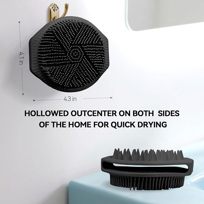 OTHIX Dual-Sided Silicone Body Scrubber, 2-in-1 Silicone Loofah for Shower Exfoliating Body Brush for Men and Women for All Skin, Scalp Massager Lather Well＆Easy to Clean (Black)
