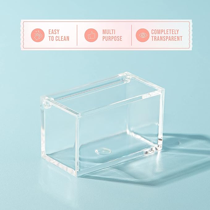 Hammont Clear Acrylic Box with Hinged Lid – Small Plastic Organizer for Office, Desk, Makeup, Crafts, Cotton Balls, Jewelry & More | 3.5"x2"x2" (6 Pack)