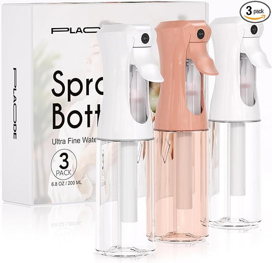 3 Pack Spray Bottle for Hair - Continuous Hair Spray Bottles Refillable Mister Sprayer for Hairstyling, Plants, Pets, Skincare, Cleaning (6.8 OZ/200ML, Terracotta+White+White)