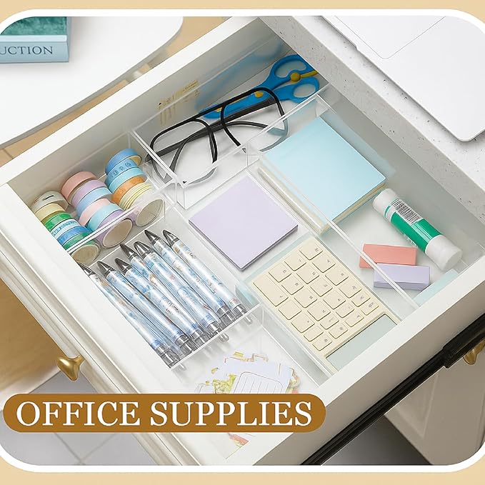 Set of 5 Acrylic Desk Bathroom Organizer, Makeup Drawer Organizer Trays, Storage Bins for Stationery, Makeup, Jewelry, Gadgets for Kitchen, Office, Bedroom, Bathroom Gifts