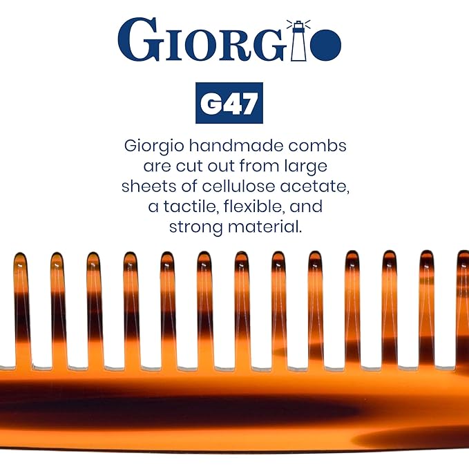 Giorgio G47 Wide Tooth Detangling Hair Comb for Thick Curly Wavy Hair. Long Detangler Comb For Wet and Dry Hair. Handmade, Extra Wide Tooth Comb Saw-Cut, Hand Polished