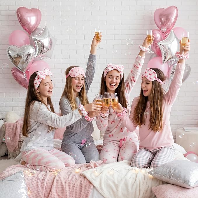 Kajaia 48 Pcs Sleepover Party Supplies for Girls Spa Part Favor Slumber Party Supplies for Women Headband Eye Mask Hair Scrunchies Toiletry Bag