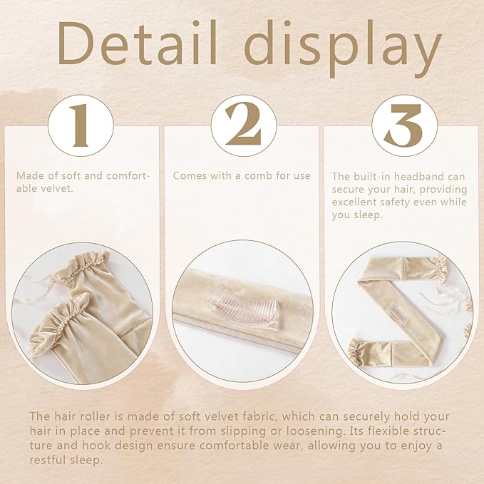 Curling Tie New Hair Curlers to Sleep in, Heatless Curls Overnight Headband, Soft Ribbon Wrap for Long Hair, Perfect Natural Curls Bouncy Curly Hairstyle Hair Suitable for All Hairs Types (Beige)
