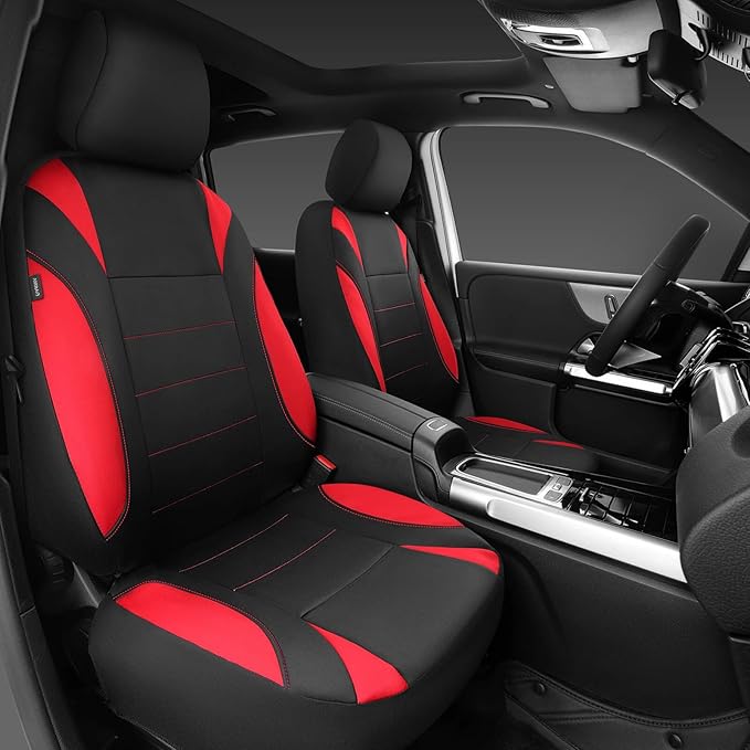 CAR PASS Neoprene Wetsuit Seat Covers, Waterproof Car Seat Covers Full Sets with 5mm Composite EVA, Universal Fit for Car,Sedan, SUV TrucksAnti Slip, Airbag Compatible(Black Red