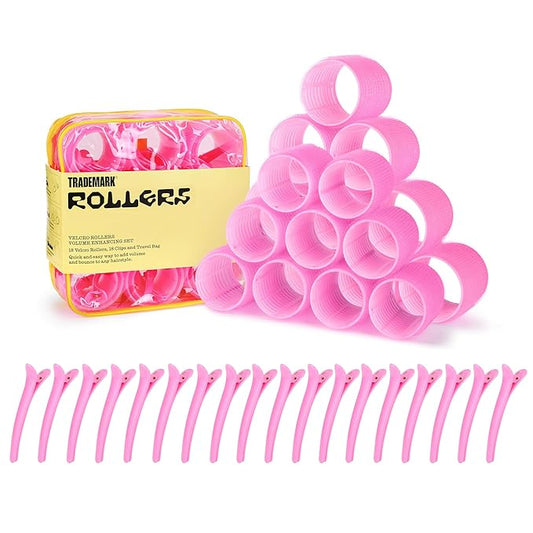 Trademark Beauty Large Self-Grip Hair Rollers Set – 37-Piece Kit with Rollers, Clips & Travel Case for Lasting Volume, Bombshell Blowouts & Bouncy Hair, Ideal for All Hair Lengths – Pink