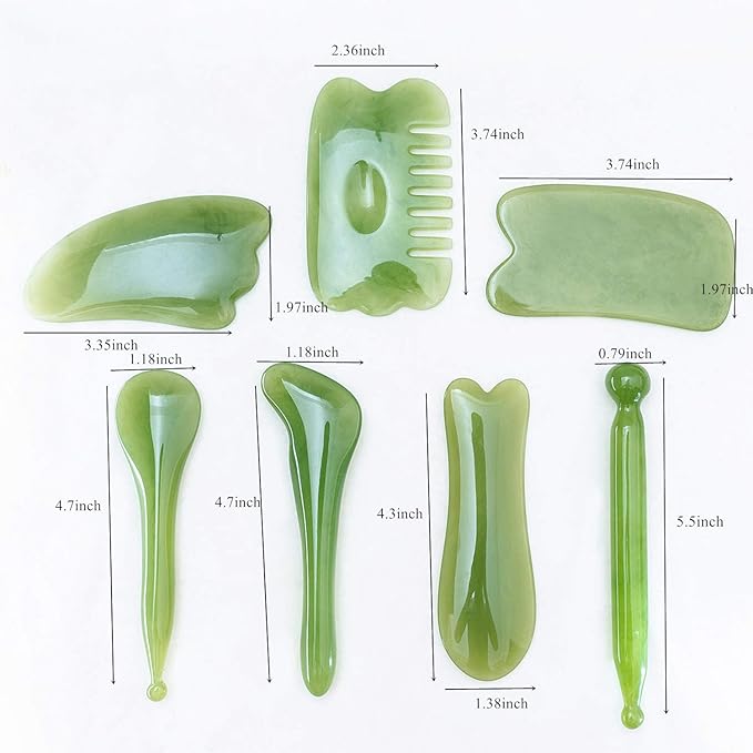 YUYONGTANG 7 Pieces Gua Sha Scraping Massage Tool,Natural Resin GuaSha Tool Massage Tools Set for Face Back and Neck Release,Reduce Muscle Pain,with Storage Bag (Green)